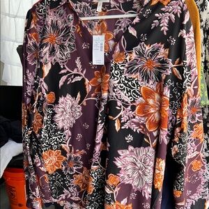 Maurices Orange and Purple Long Sleeve Blouse